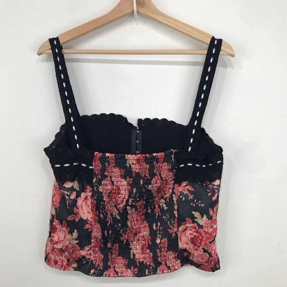 Free People X Revolve BELLE Black Pink Floral Eyelet Lace Corset Top - Picture 9 of 16